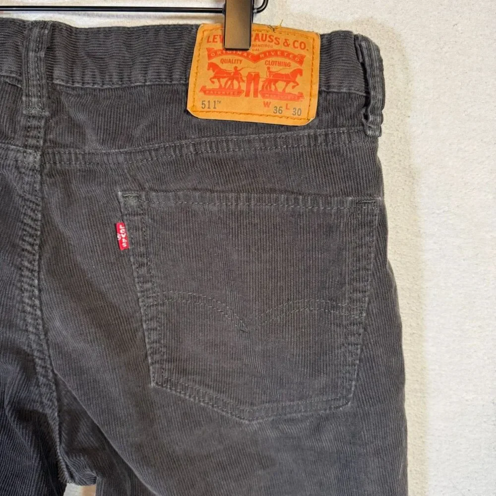 Levi’s 511 Slim Fit Corduroy Pants Mens 36x30 Black 5 Pocket Casual Jeans